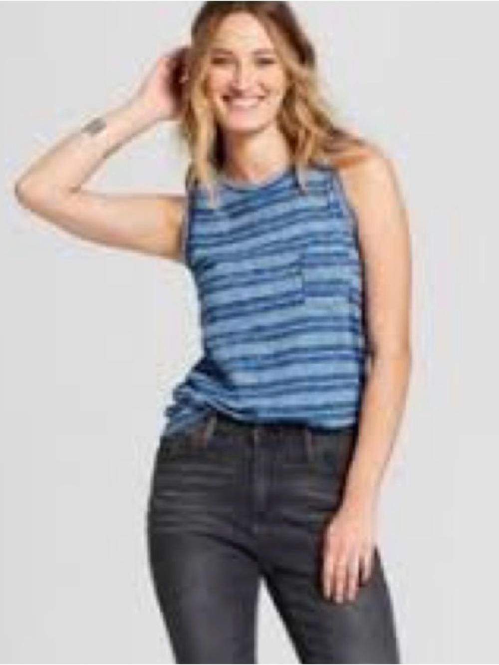 Universal Thread Blue Striped Sleeveless Tank with Pocket